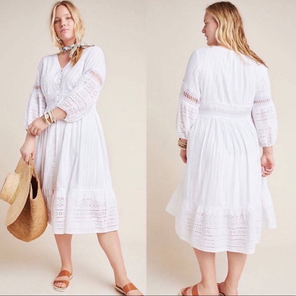 NEW! Anthropologie Ebba Eyelet white midi dress - Picture 2 of 10